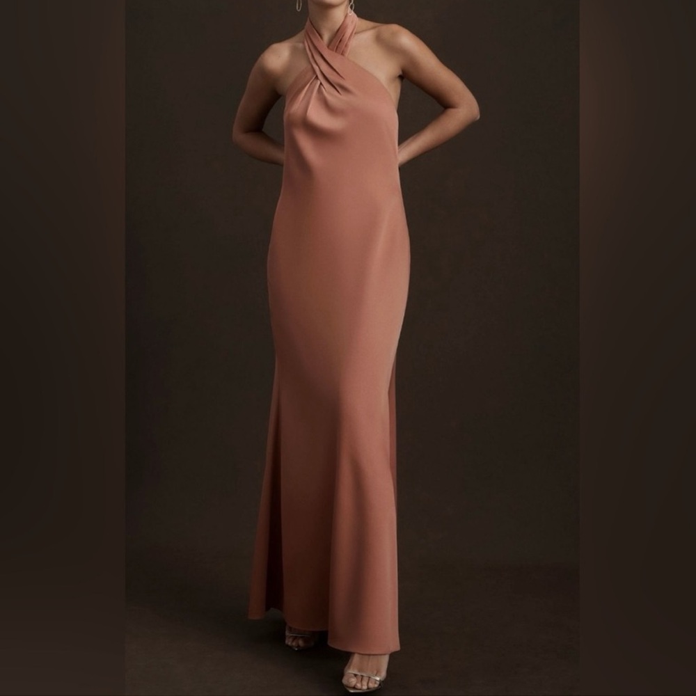 Anthropologie BHLDN • Ruby Satin Twist Halter Gown Sz 4 Bridesmaid‎ Formal Party